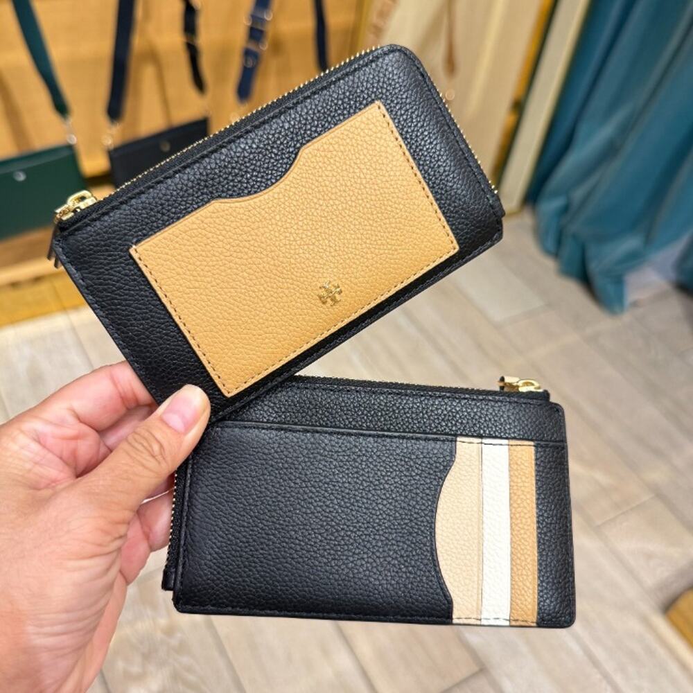New‼️Tory Burch Color Block Zip Card Case 176425 $150 Black